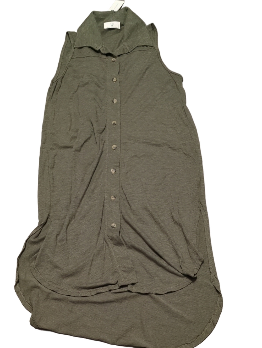 Anthropologie T.La Gambier Shirt Dress High Low Moss Green Size XXS